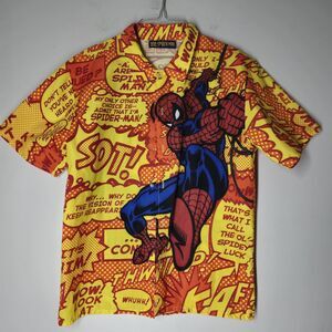 Vintage 90s Spider-Man All Over Kids Button Shirt Cartoon TV Movie Marvel Sz 18